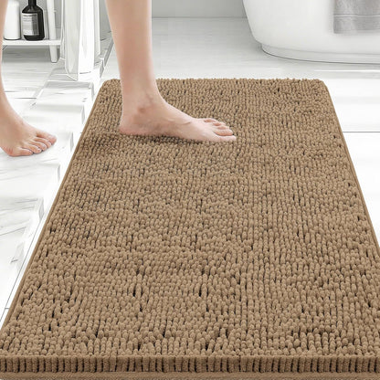 Small Bath Rug Mat,24x17 Chenille High Absorbent Latte Bathroom Mats | Non Slip with Rubber Backing Bathroom Rugs Machine Washable;Extra Soft Bath Rug ;High Absorbent And Quick Dry Microfiber mat
