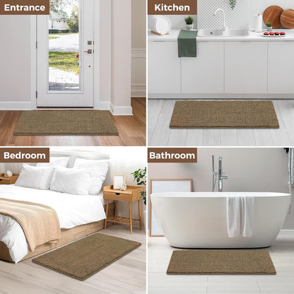 Small Bath Rug Mat,24x17 Chenille High Absorbent Latte Bathroom Mats | Non Slip with Rubber Backing Bathroom Rugs Machine Washable;Extra Soft Bath Rug ;High Absorbent And Quick Dry Microfiber mat