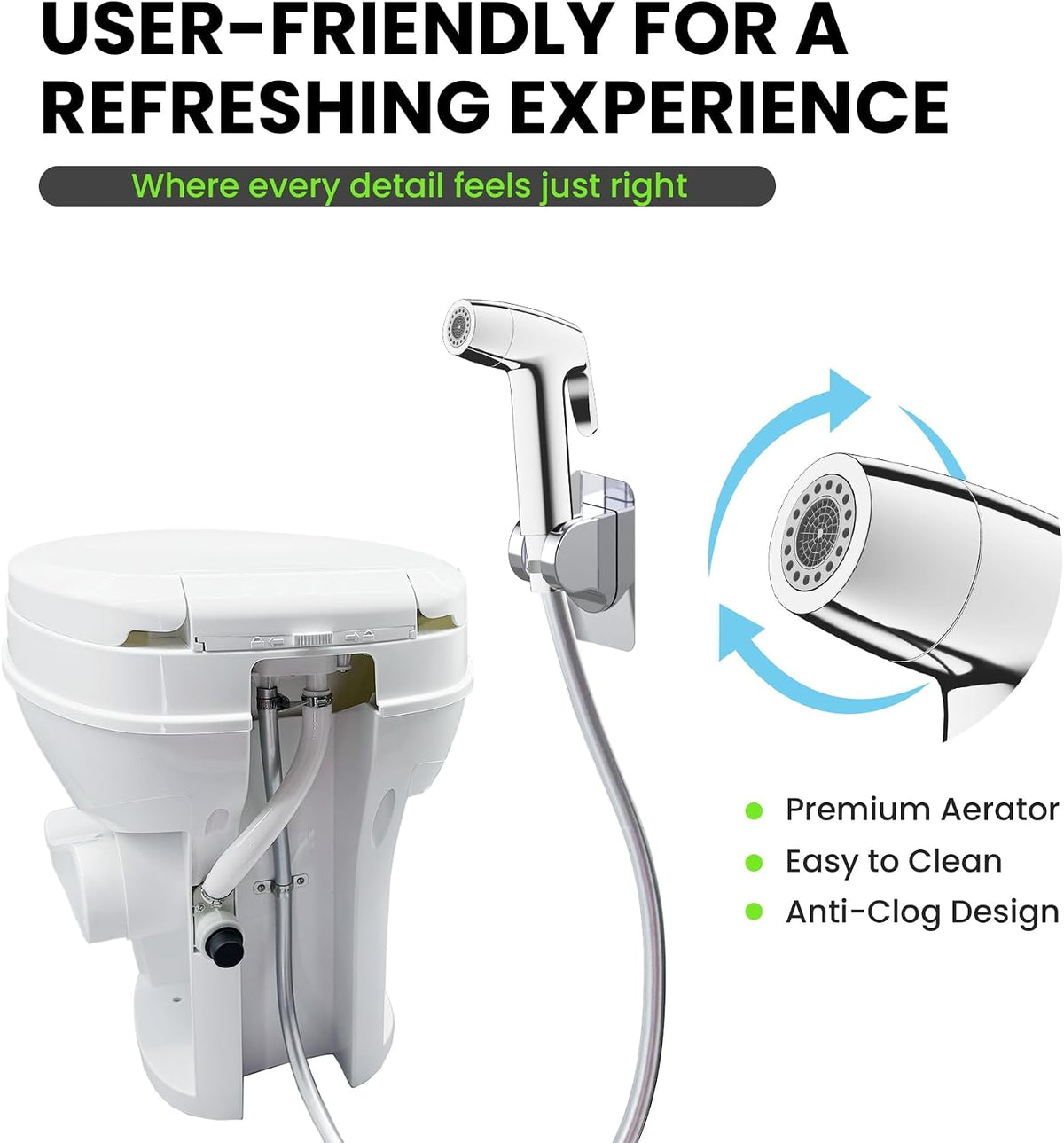RV Bidet Sprayer for SEAFLO, RV Handheld Bidet with Water Hose & RV Fitting, Wall-Mount Toilet Sprayer for Motorhomes, Fifth Wheels, Trailers & Campers Toilet-Chome