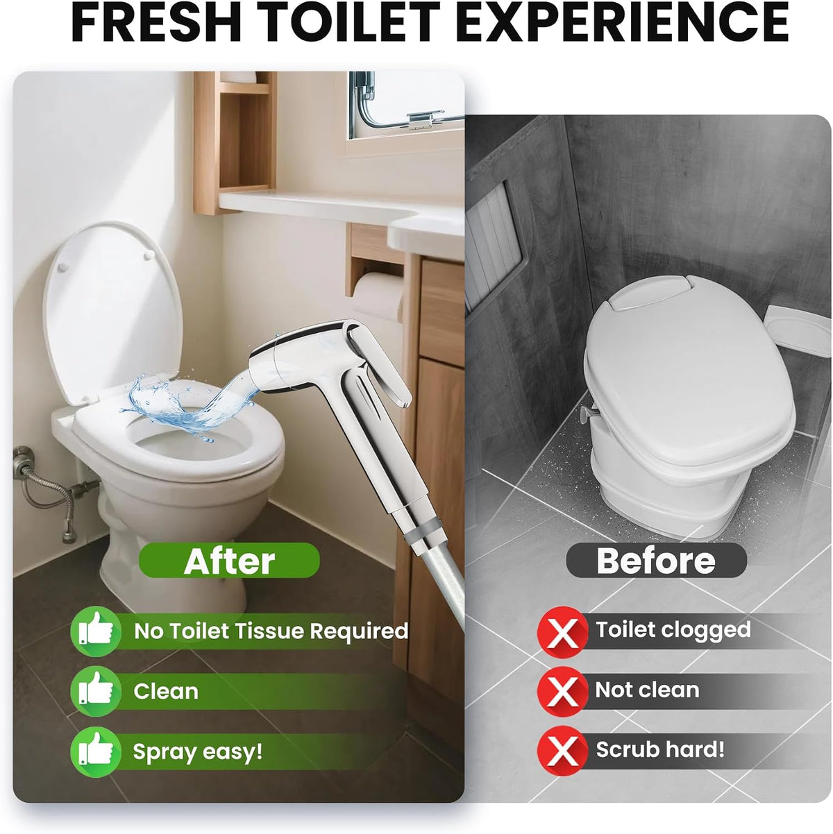 RV Bidet Sprayer for SEAFLO, RV Handheld Bidet with Water Hose & RV Fitting, Wall-Mount Toilet Sprayer for Motorhomes, Fifth Wheels, Trailers & Campers Toilet-Chome