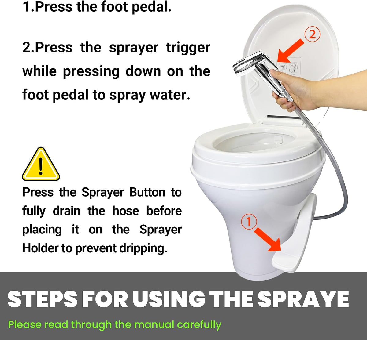RV Bidet Sprayer for SEAFLO, RV Handheld Bidet with Water Hose & RV Fitting, Wall-Mount Toilet Sprayer for Motorhomes, Fifth Wheels, Trailers & Campers Toilet-Chome
