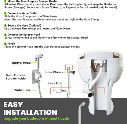 RV Bidet Sprayer for SEAFLO, RV Handheld Bidet with Water Hose & RV Fitting, Wall-Mount Toilet Sprayer for Motorhomes, Fifth Wheels, Trailers & Campers Toilet-Chome