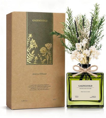 Reed Diffuser, 6.09 oz Earthy Sandalwood Scent Diffuser with Sticks & Dried Flowers, 120 Days Long Lasting diffusers for Home, Elegant Fragrance for Bathroom Bedroom Office Decor Air Fresh
