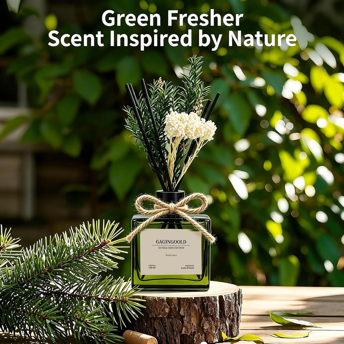 Reed Diffuser, 6.09 oz Earthy Sandalwood Scent Diffuser with Sticks & Dried Flowers, 120 Days Long Lasting diffusers for Home, Elegant Fragrance for Bathroom Bedroom Office Decor Air Fresh