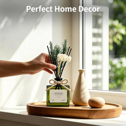 Reed Diffuser, 6.09 oz Earthy Sandalwood Scent Diffuser with Sticks & Dried Flowers, 120 Days Long Lasting diffusers for Home, Elegant Fragrance for Bathroom Bedroom Office Decor Air Fresh