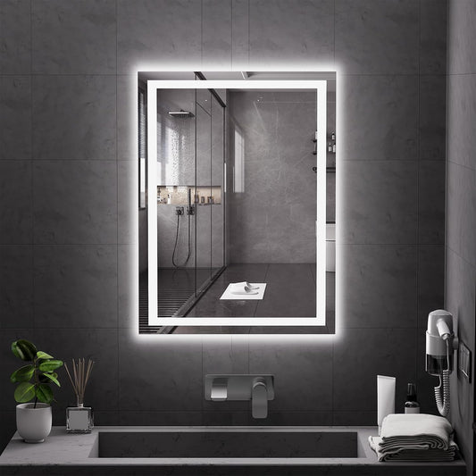 28x20 LED Bathroom Mirror with Light, Anti-Fog, 3 Colors | Backlit + Front Lit, Dimmable Brightness, Shatterproof HD Distortion-Free Tempered Glass, Hardware Included