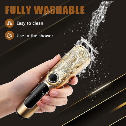 Beard Trimmer for Men, Waterproof Electric Razor, Grooming Kit | Stainless steel blades, six interchangeable heads, wet and dry use, USB rechargeable, for face body nose ear trimming, silver