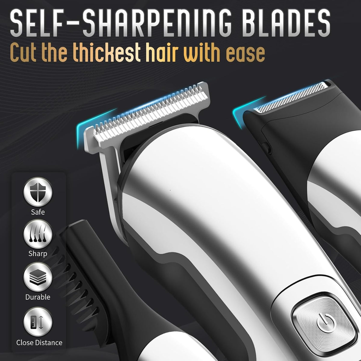 Beard Trimmer for Men, Waterproof Electric Razor, Grooming Kit | Stainless steel blades, six interchangeable heads, wet and dry use, USB rechargeable, for face body nose ear trimming, silver