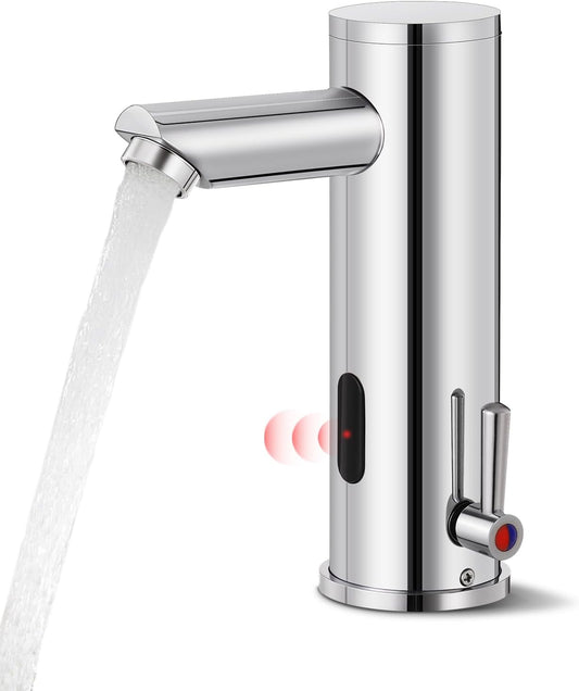 Automatic Touchless Bathroom Sink Faucet Sensor Motion Activated Commercial | Single Temperature Control Adjustable Handle,Brass,Hands Free,Auto,Infrared,1 Hole,Basin,Home,Vanity,Chrome,Polished,Finish