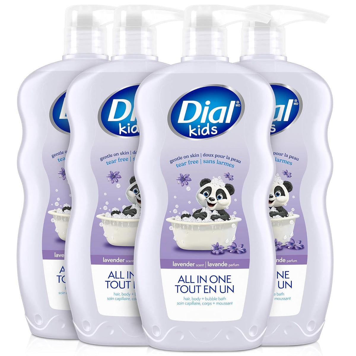 Dial Kids Lavender 3-in-1 Body + Hair + Bubble Bath, 24 Fl Oz, 4-Pack