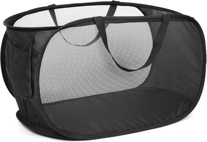 Durable Collapsible Laundry Baskets, Mesh Pop Up Laundry Hamper with Side Pocket, Foldable Clothes Storage Hamper with Reinforced Carry Handles for Laundry, Bathroom, Kids Room, Dorm or Travel Grey