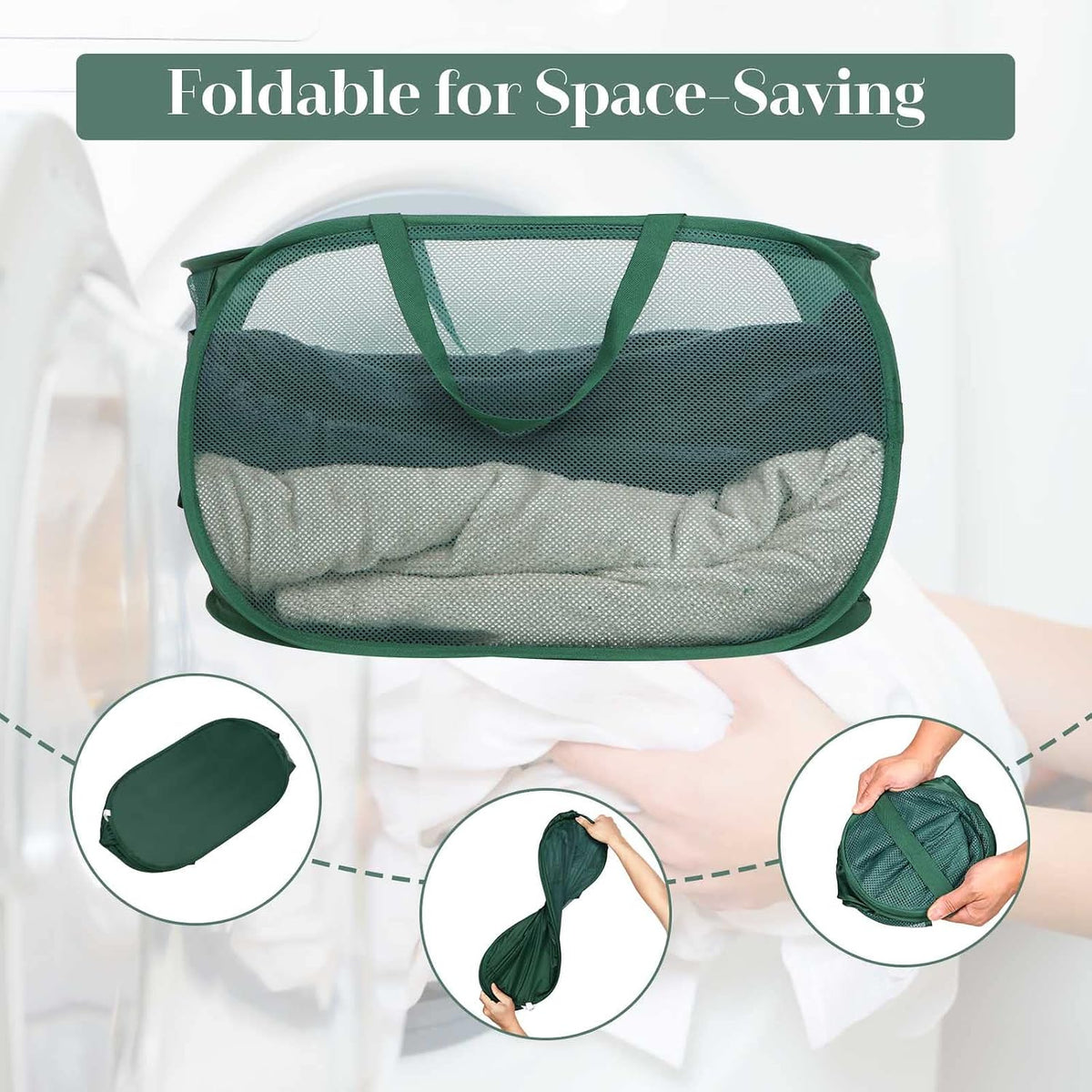 Durable Collapsible Laundry Baskets, Mesh Pop Up Laundry Hamper with Side Pocket, Foldable Clothes Storage Hamper with Reinforced Carry Handles for Laundry, Bathroom, Kids Room, Dorm or Travel Grey