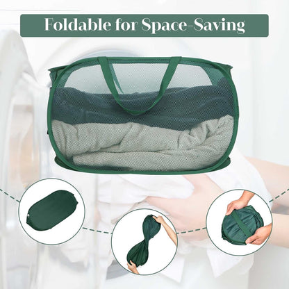 Durable Collapsible Laundry Baskets, Mesh Pop Up Laundry Hamper with Side Pocket, Foldable Clothes Storage Hamper with Reinforced Carry Handles for Laundry, Bathroom, Kids Room, Dorm or Travel Grey
