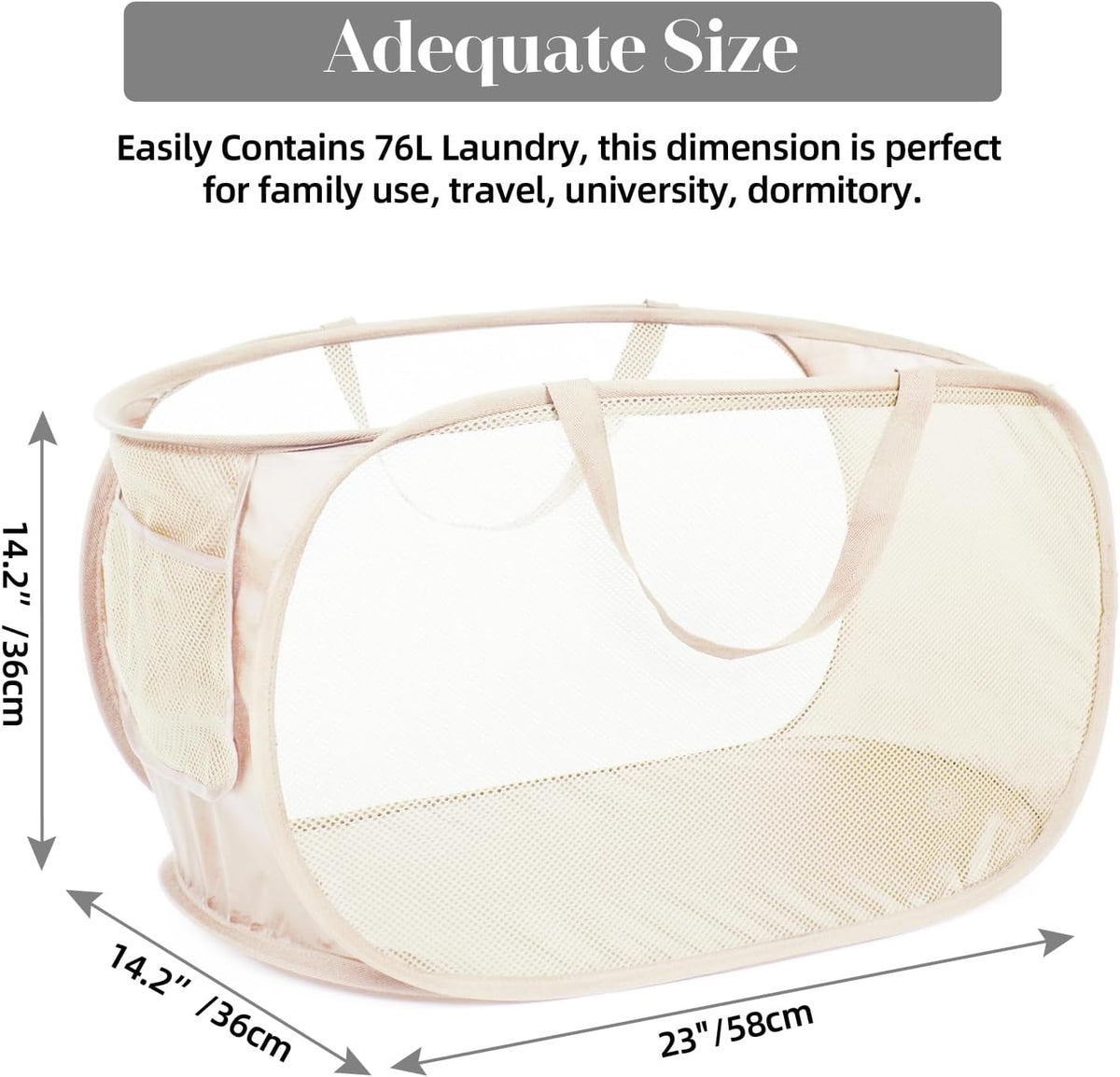 Durable Collapsible Laundry Baskets, Mesh Pop Up Laundry Hamper with Side Pocket, Foldable Clothes Storage Hamper with Reinforced Carry Handles for Laundry, Bathroom, Kids Room, Dorm or Travel Grey