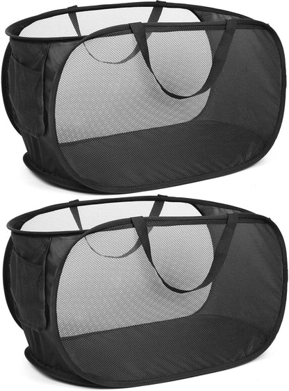 Durable Collapsible Laundry Baskets, Mesh Pop Up Laundry Hamper with Side Pocket, Foldable Clothes Storage Hamper with Reinforced Carry Handles for Laundry, Bathroom, Kids Room, Dorm or Travel Grey