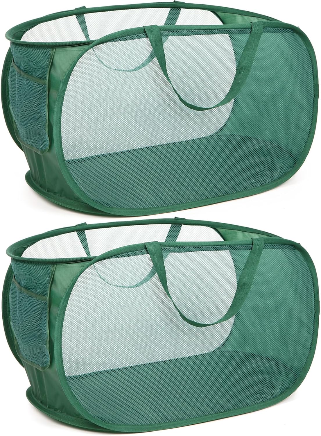 Durable Collapsible Laundry Baskets, Mesh Pop Up Laundry Hamper with Side Pocket, Foldable Clothes Storage Hamper with Reinforced Carry Handles for Laundry, Bathroom, Kids Room, Dorm or Travel Grey