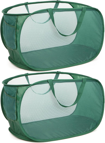 Durable Collapsible Laundry Baskets, Mesh Pop Up Laundry Hamper with Side Pocket, Foldable Clothes Storage Hamper with Reinforced Carry Handles for Laundry, Bathroom, Kids Room, Dorm or Travel Grey