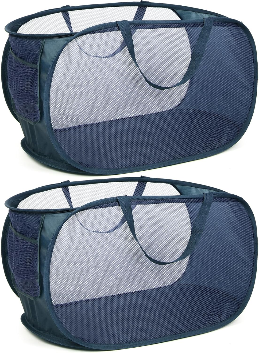 Durable Collapsible Laundry Baskets, Mesh Pop Up Laundry Hamper with Side Pocket, Foldable Clothes Storage Hamper with Reinforced Carry Handles for Laundry, Bathroom, Kids Room, Dorm or Travel Grey