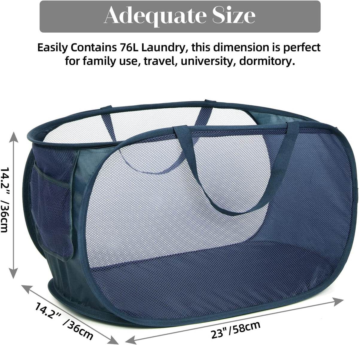 Durable Collapsible Laundry Baskets, Mesh Pop Up Laundry Hamper with Side Pocket, Foldable Clothes Storage Hamper with Reinforced Carry Handles for Laundry, Bathroom, Kids Room, Dorm or Travel Grey