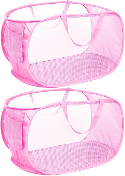 Durable Collapsible Laundry Baskets, Mesh Pop Up Laundry Hamper with Side Pocket, Foldable Clothes Storage Hamper with Reinforced Carry Handles for Laundry, Bathroom, Kids Room, Dorm or Travel Grey