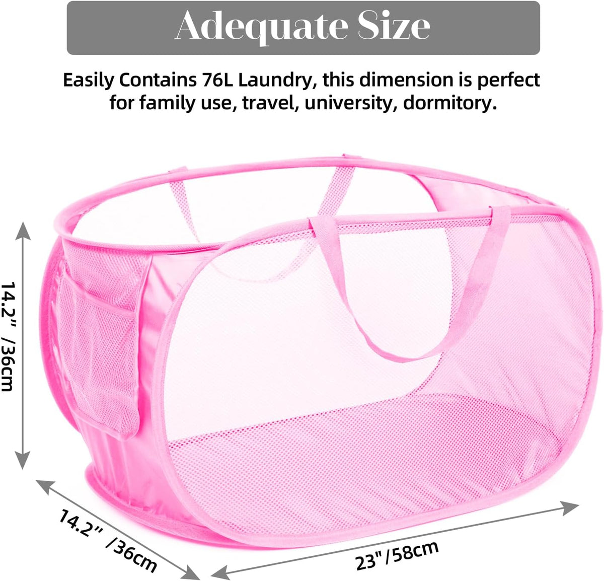 Durable Collapsible Laundry Baskets, Mesh Pop Up Laundry Hamper with Side Pocket, Foldable Clothes Storage Hamper with Reinforced Carry Handles for Laundry, Bathroom, Kids Room, Dorm or Travel Grey