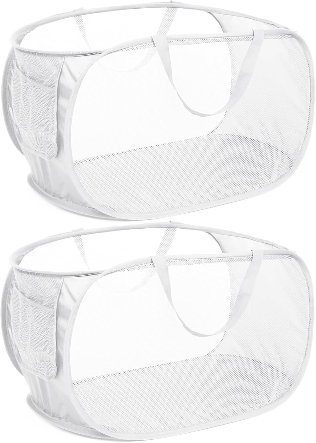 Durable Collapsible Laundry Baskets, Mesh Pop Up Laundry Hamper with Side Pocket, Foldable Clothes Storage Hamper with Reinforced Carry Handles for Laundry, Bathroom, Kids Room, Dorm or Travel Grey