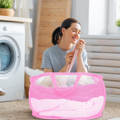 Durable Collapsible Laundry Baskets, Mesh Pop Up Laundry Hamper with Side Pocket, Foldable Clothes Storage Hamper with Reinforced Carry Handles for Laundry, Bathroom, Kids Room, Dorm or Travel Grey