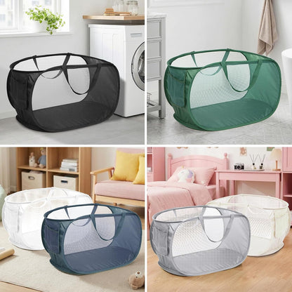 Durable Collapsible Laundry Baskets, Mesh Pop Up Laundry Hamper with Side Pocket, Foldable Clothes Storage Hamper with Reinforced Carry Handles for Laundry, Bathroom, Kids Room, Dorm or Travel Grey