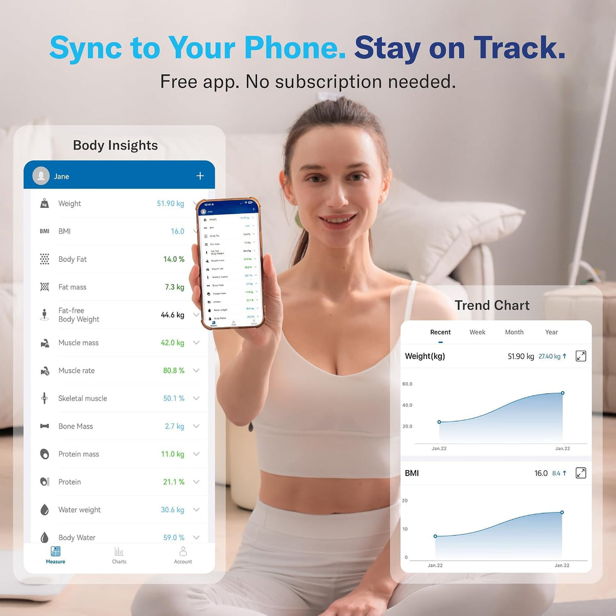 Smart Body Fat Scale, Color-Changing Scale, Bluetooth, White