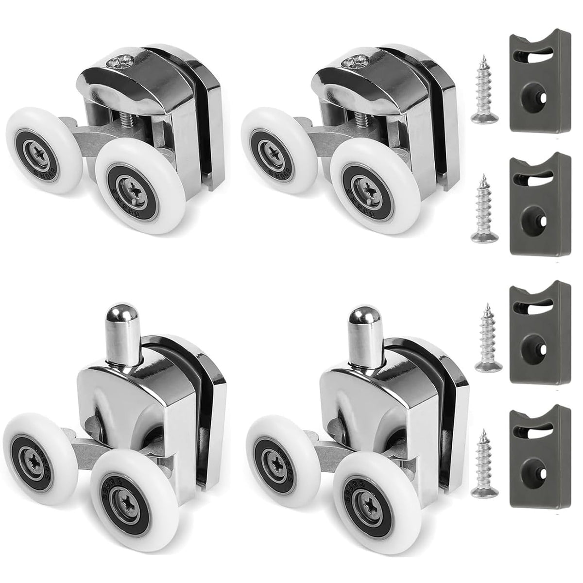 Shower Door Rollers Replacement Zinc Alloy Wheels 23mm with Anti Collision Block and Screws for Curved and Glass Doors