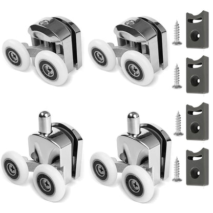 Shower Door Rollers Replacement Zinc Alloy Wheels 23mm with Anti Collision Block and Screws for Curved and Glass Doors