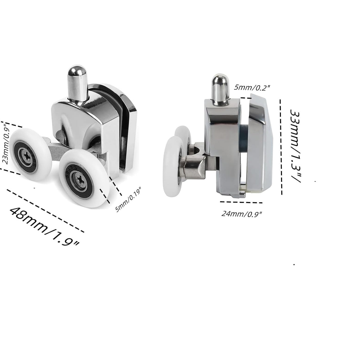 Shower Door Rollers Replacement Zinc Alloy Wheels 23mm with Anti Collision Block and Screws for Curved and Glass Doors