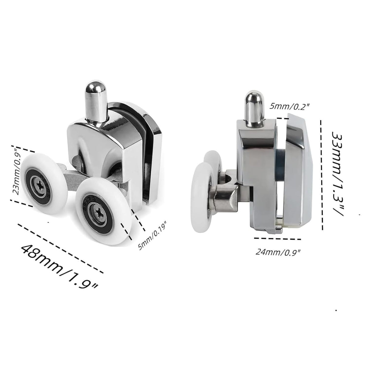 Shower Door Rollers Replacement Zinc Alloy Wheels 23mm with Anti Collision Block and Screws for Curved and Glass Doors
