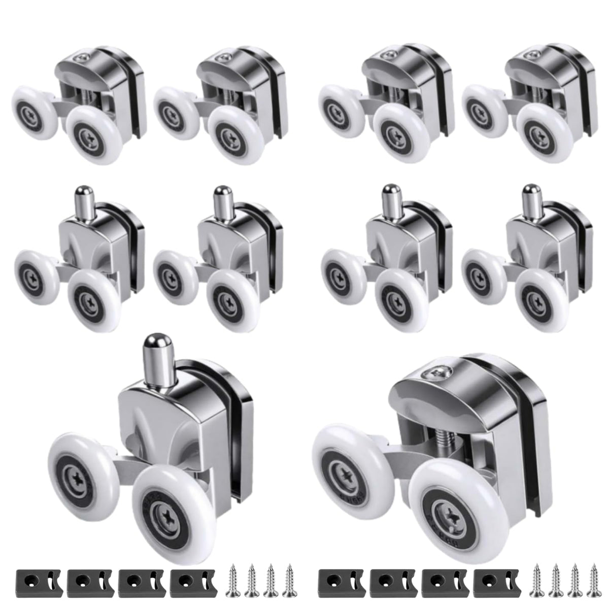 Shower Door Rollers Replacement Zinc Alloy Wheels 23mm with Anti Collision Block and Screws for Curved and Glass Doors