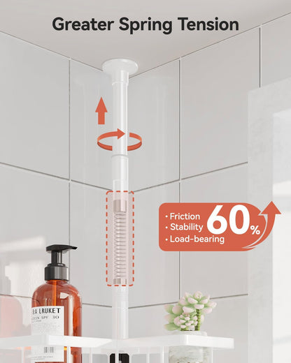 Corner Shower Caddy Tension Pole, 25.7-109.1in Adjustable Shower Shelves, Rust-Resistant Shower Organizer, No-Drill 3-Step Installation, Bathroom Shelves for Renters & Family, Black