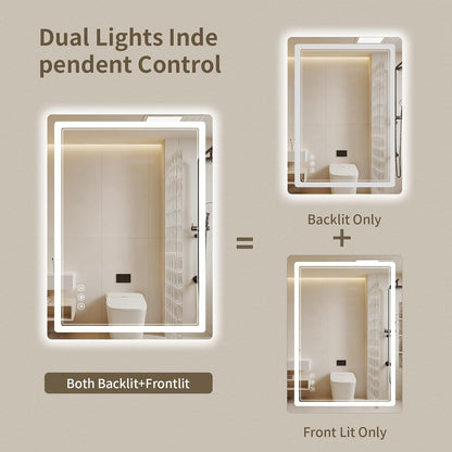 30"x36" LED Bathroom Mirror with Lights, Backlit + Front Lit, Anti-Fog, Lighted Bathroom Mirror for Wall, HD Shatterproof Tempered Glass, Dimmable, Memory Function (Horizontal/Vertical)