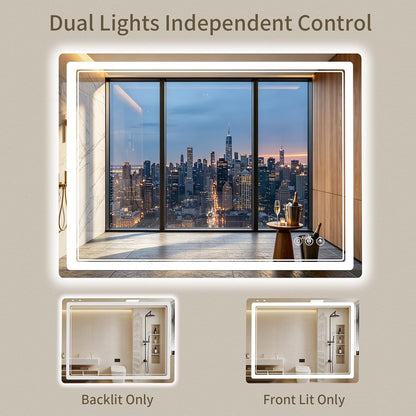 30"x36" LED Bathroom Mirror with Lights, Backlit + Front Lit, Anti-Fog, Lighted Bathroom Mirror for Wall, HD Shatterproof Tempered Glass, Dimmable, Memory Function (Horizontal/Vertical)