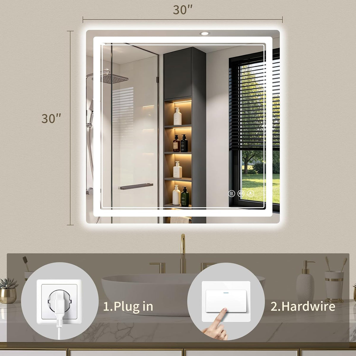30"x36" LED Bathroom Mirror with Lights, Backlit + Front Lit, Anti-Fog, Lighted Bathroom Mirror for Wall, HD Shatterproof Tempered Glass, Dimmable, Memory Function (Horizontal/Vertical)