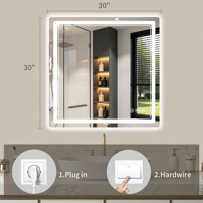 30"x36" LED Bathroom Mirror with Lights, Backlit + Front Lit, Anti-Fog, Lighted Bathroom Mirror for Wall, HD Shatterproof Tempered Glass, Dimmable, Memory Function (Horizontal/Vertical)