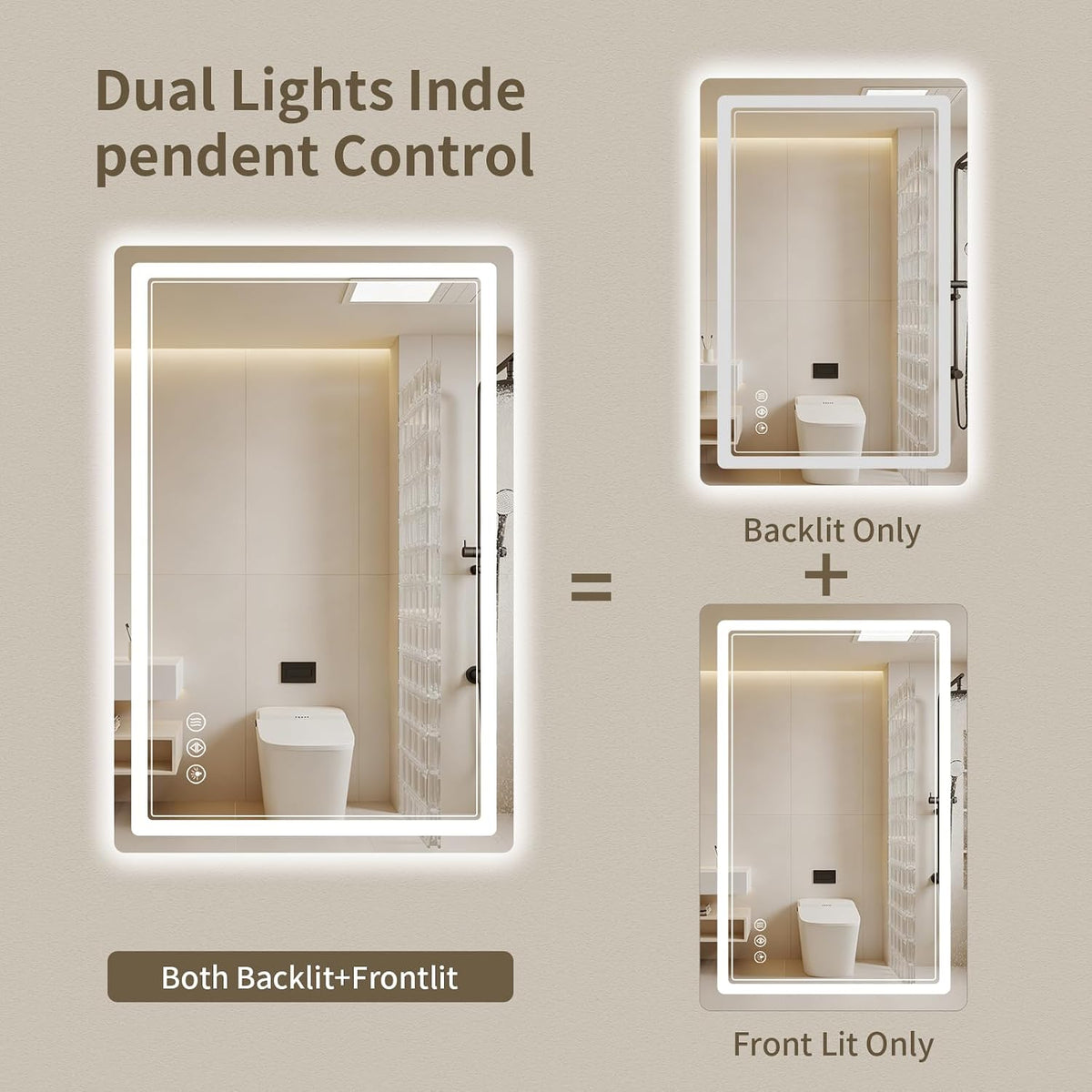 30"x36" LED Bathroom Mirror with Lights, Backlit + Front Lit, Anti-Fog, Lighted Bathroom Mirror for Wall, HD Shatterproof Tempered Glass, Dimmable, Memory Function (Horizontal/Vertical)