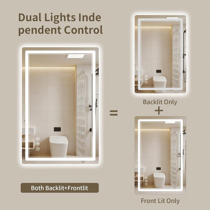 30"x36" LED Bathroom Mirror with Lights, Backlit + Front Lit, Anti-Fog, Lighted Bathroom Mirror for Wall, HD Shatterproof Tempered Glass, Dimmable, Memory Function (Horizontal/Vertical)