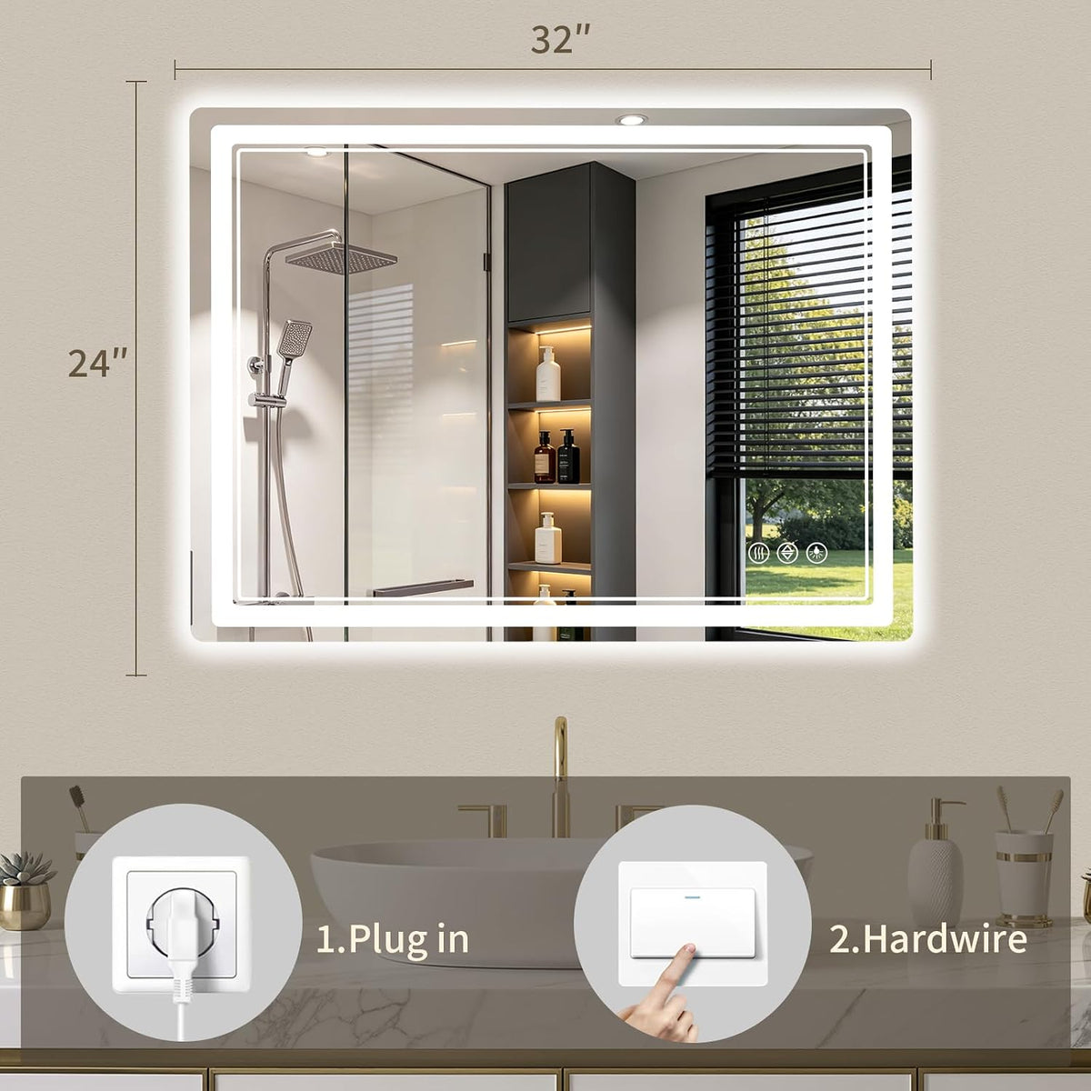 30"x36" LED Bathroom Mirror with Lights, Backlit + Front Lit, Anti-Fog, Lighted Bathroom Mirror for Wall, HD Shatterproof Tempered Glass, Dimmable, Memory Function (Horizontal/Vertical)