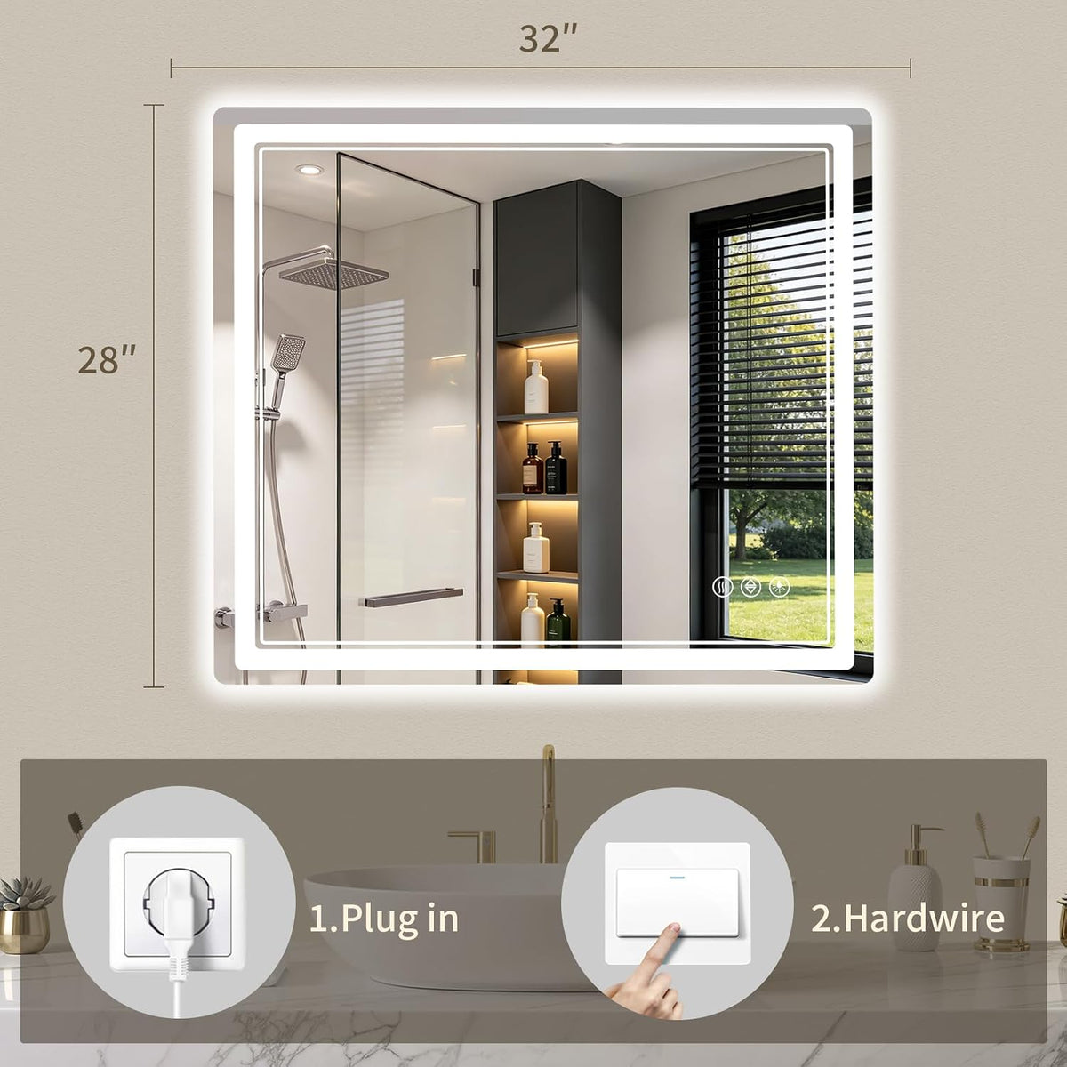 30"x36" LED Bathroom Mirror with Lights, Backlit + Front Lit, Anti-Fog, Lighted Bathroom Mirror for Wall, HD Shatterproof Tempered Glass, Dimmable, Memory Function (Horizontal/Vertical)
