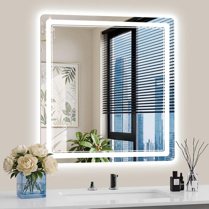 30"x36" LED Bathroom Mirror with Lights, Backlit + Front Lit, Anti-Fog, Lighted Bathroom Mirror for Wall, HD Shatterproof Tempered Glass, Dimmable, Memory Function (Horizontal/Vertical)