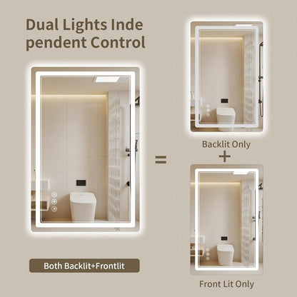 30"x36" LED Bathroom Mirror with Lights, Backlit + Front Lit, Anti-Fog, Lighted Bathroom Mirror for Wall, HD Shatterproof Tempered Glass, Dimmable, Memory Function (Horizontal/Vertical)