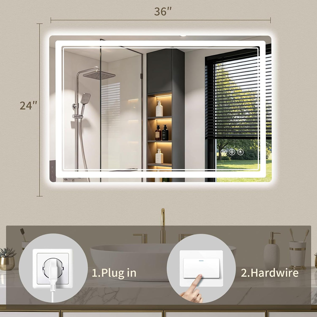 30"x36" LED Bathroom Mirror with Lights, Backlit + Front Lit, Anti-Fog, Lighted Bathroom Mirror for Wall, HD Shatterproof Tempered Glass, Dimmable, Memory Function (Horizontal/Vertical)