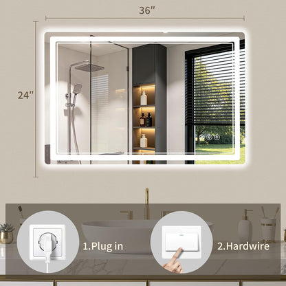 30"x36" LED Bathroom Mirror with Lights, Backlit + Front Lit, Anti-Fog, Lighted Bathroom Mirror for Wall, HD Shatterproof Tempered Glass, Dimmable, Memory Function (Horizontal/Vertical)