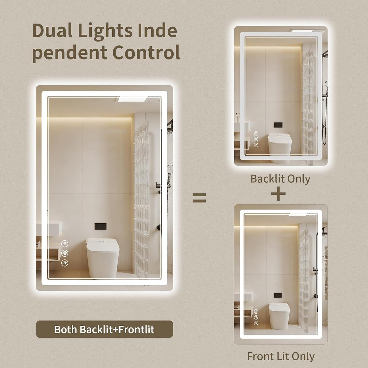 30"x36" LED Bathroom Mirror with Lights, Backlit + Front Lit, Anti-Fog, Lighted Bathroom Mirror for Wall, HD Shatterproof Tempered Glass, Dimmable, Memory Function (Horizontal/Vertical)