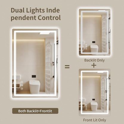 30"x36" LED Bathroom Mirror with Lights, Backlit + Front Lit, Anti-Fog, Lighted Bathroom Mirror for Wall, HD Shatterproof Tempered Glass, Dimmable, Memory Function (Horizontal/Vertical)
