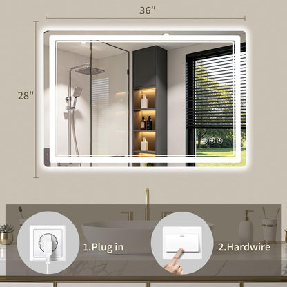 30"x36" LED Bathroom Mirror with Lights, Backlit + Front Lit, Anti-Fog, Lighted Bathroom Mirror for Wall, HD Shatterproof Tempered Glass, Dimmable, Memory Function (Horizontal/Vertical)